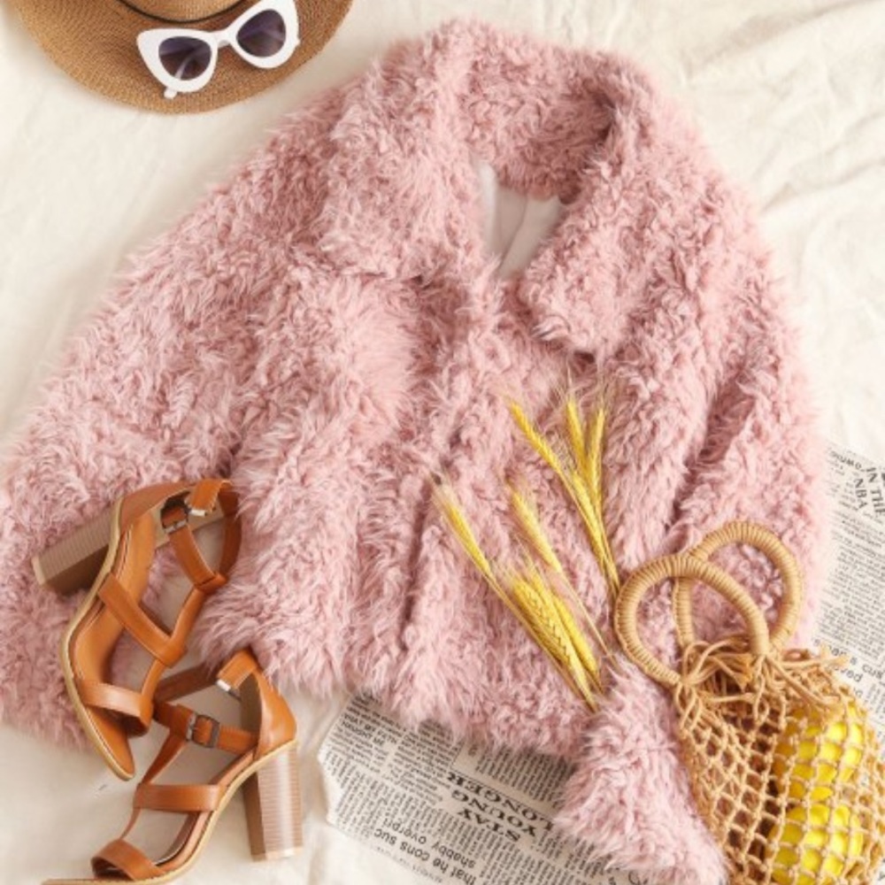 Open front solid faux fur coat